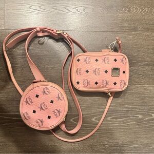 MCM Pink Logo Double Crossbody Bag Set